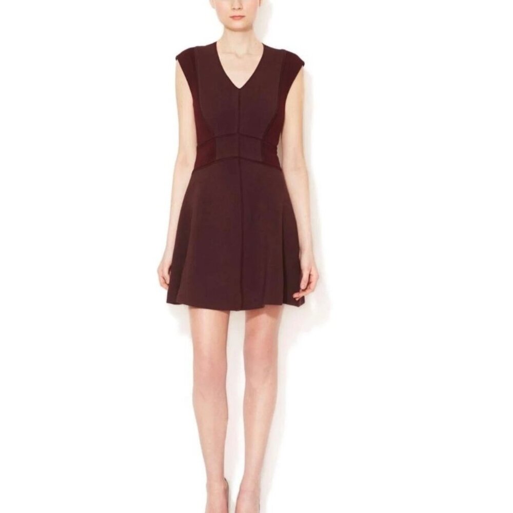 Rebecca Taylor Womens Burgundy Fit Flare Mini Dress Sleeveless V Neck size 2